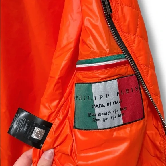 Philipp Plein Orange Quilted Gilet Puffer Vest with Black Details Size Large - Picture 9 of 12